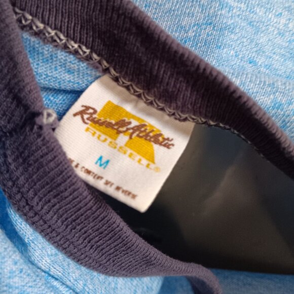 Single Stitch Vintage Men's T-shirt Medium Rayon Triblend Russell heather Blue M - Picture 2 of 7